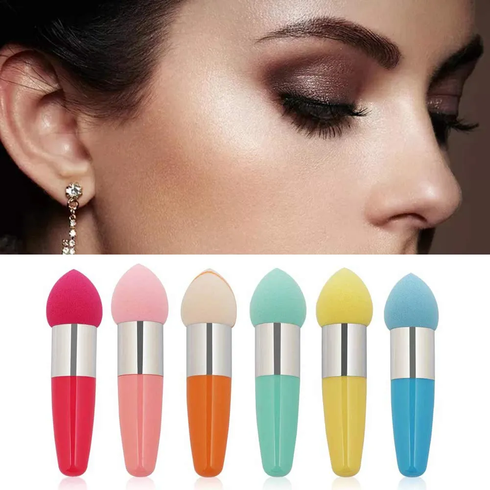 AKOAK Handle Sponge Puff Stick Wet and Dry Liquid Cream Foundation Liquid Concealer Puff Brush Stick Beauty Cosmetic Tool, Pack of 1 (Pink) pink