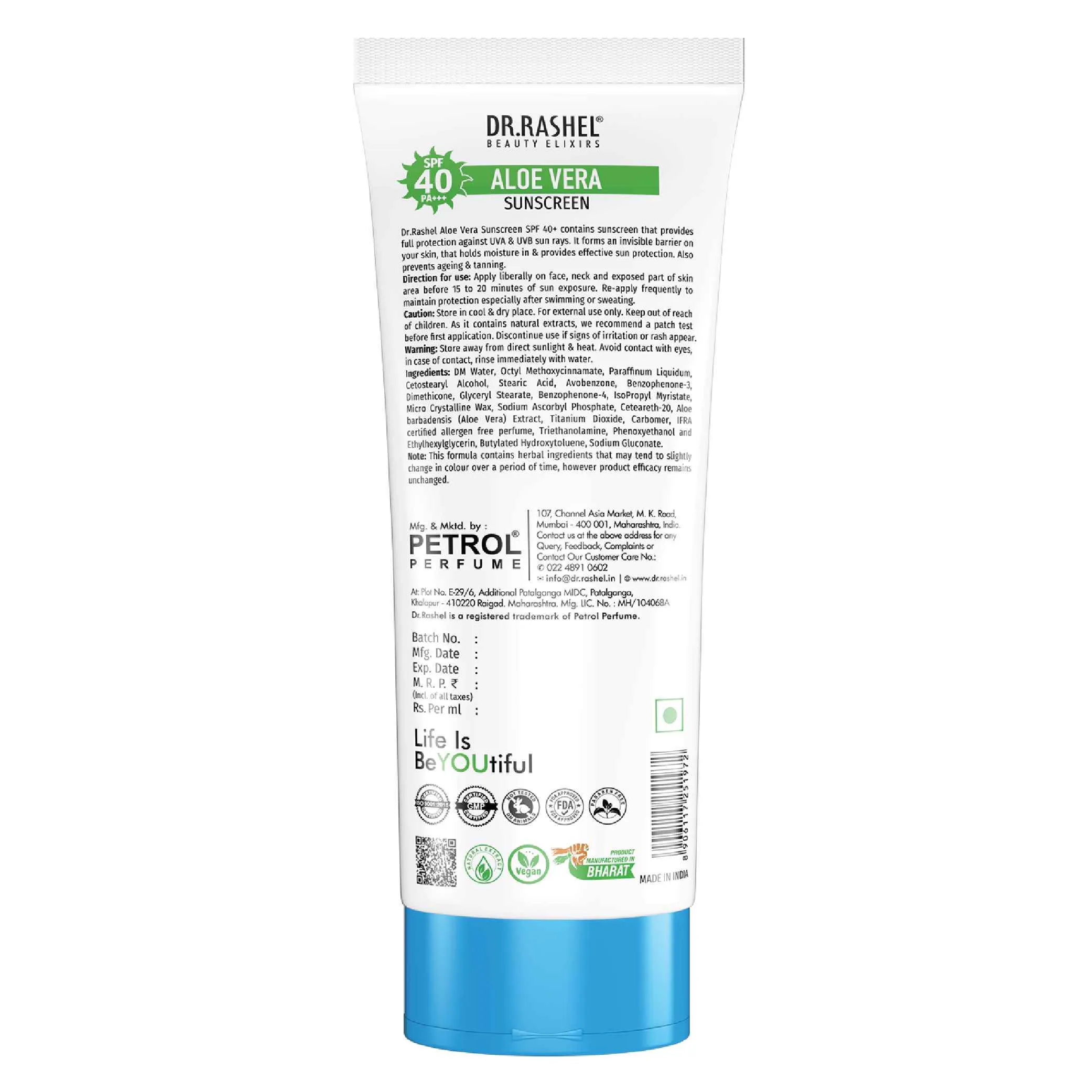 Dr.Rashel Aloe Vera Sunscreen Spf 40  (pa   ) - 100 Ml