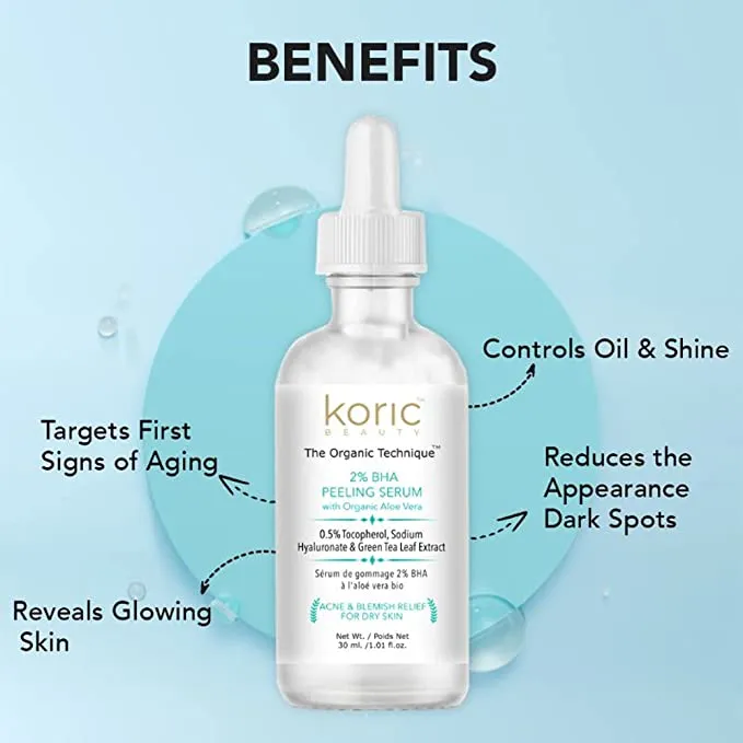 Koric Beauty 2% BHA Peeling Serum with Organic Aloevera (30ml)
