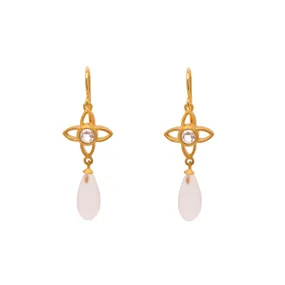 Rose Quartz Matte Joy Flower Earrings 15MM Drop 24K Gold Vermeil